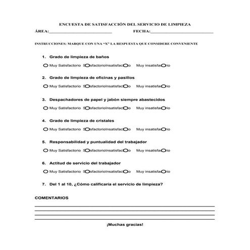 Encuesta de satisfacción del servicio de limpiezA