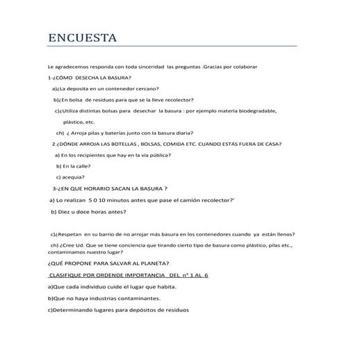 Encuesta sobre basura