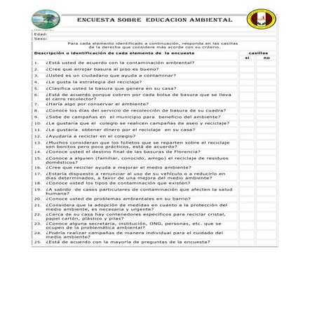 Encuesta Sobre  Educacion Ambiental