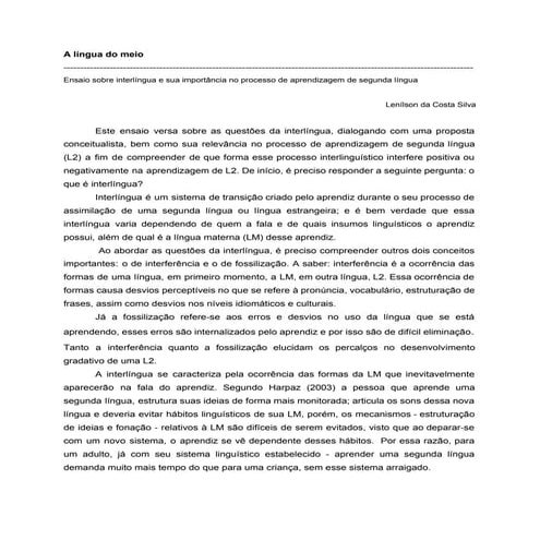 A Língua do meio - Ensaio sobre interlíngua 