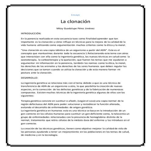 Ensayo clonación mitzy