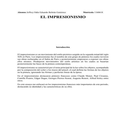 Ensayo del Impresionismo por Jeff Beltrán