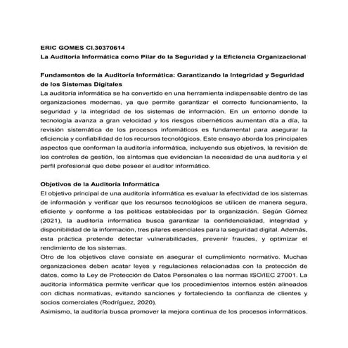 La Auditoría Informática como Pilar de la Seguridad y la Eficiencia Organizac...
