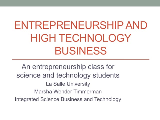 Open 2013:  High Technology Entrepreneurship