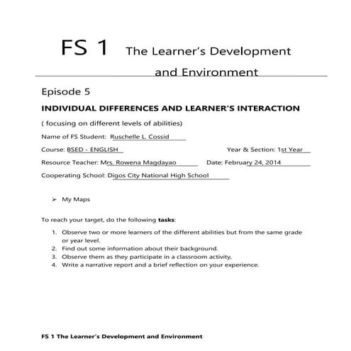 Field Study 1, Episode 5 "Individual Differences And Learner’s Interaction"
