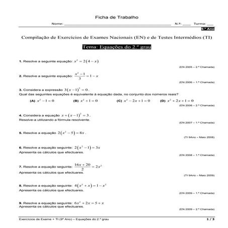 Equações do 2.º grau  soluções