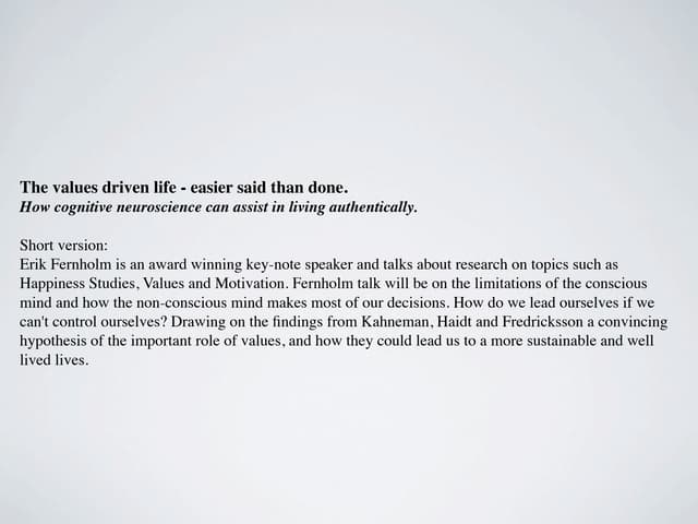 The Values Driven Life-Easier Said than Done: Erik Fernholm