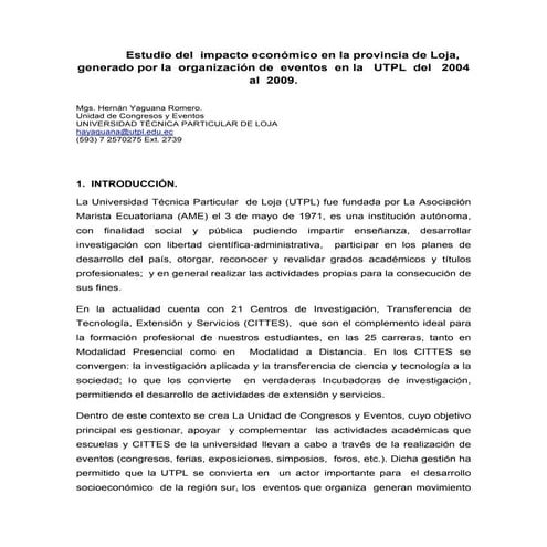 Estudio impacto economico_de _los _eventos_utpl_2004-2009