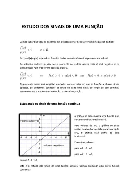 Estudo dos sinais de uma função