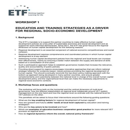 Multilevel Governance in Educationa and Training:  Workshop Notes EN