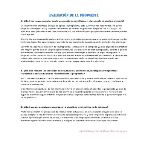 Evaluación de la propuesta