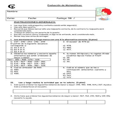 Evaluación de matemáticas nov