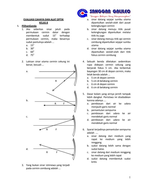 Evaluasi cahaya dan alat optik kelas 8