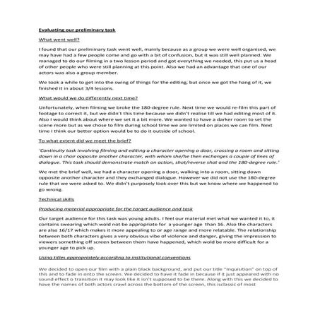 Evaluation of our preliminary task