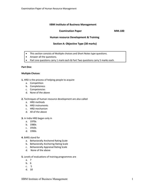 Examination paper  human resource development & training and industrial relat...