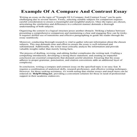 Example Of A Compare And Contrast Essay. Compare and Contrast Essay II  Secon...