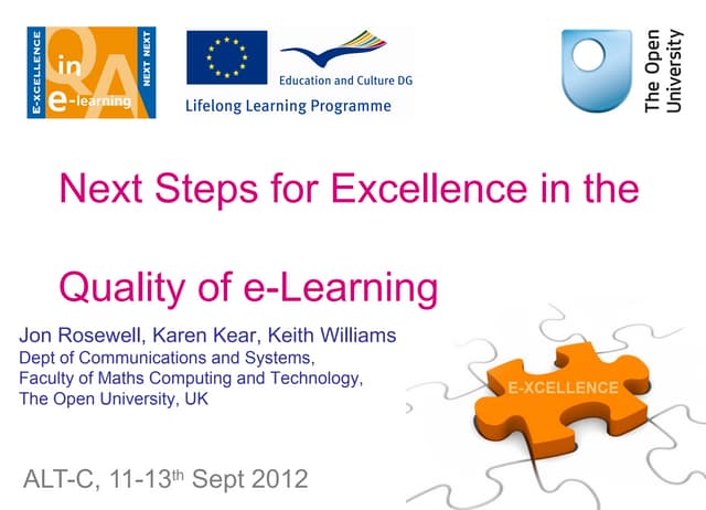 Next Steps for Excellence in the Quality of e-Learning