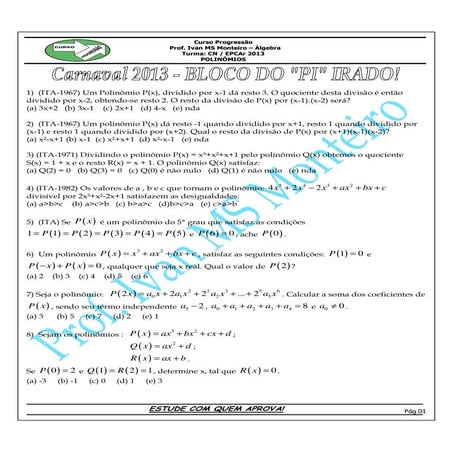 Exercícios carnaval 2013