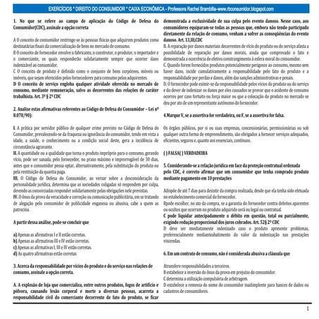 Exercícios com gabarito   d. do consumidor 