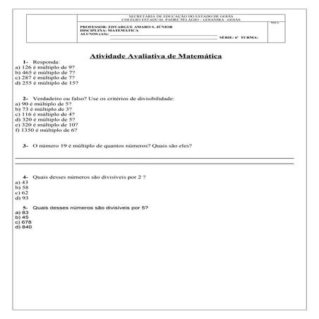 Exercícios de divisibilidade   