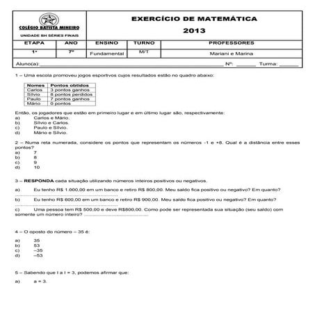 Exercícios de fixação