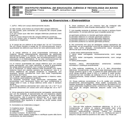 Exercícios eletrostática