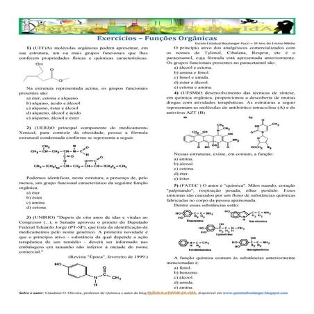 Exercícios – funções orgânicas