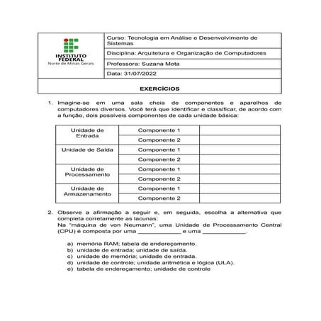 exercicio-Organização e estrutura de Computadores