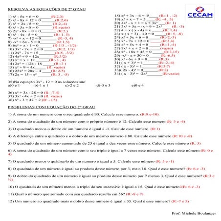 Exercicios e problemas do 2º gra ucecam