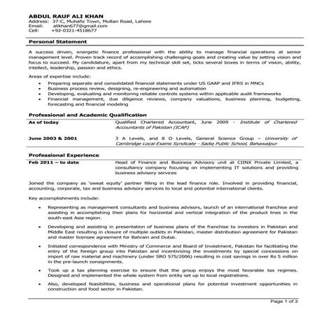 Experienced Chartered Accountant