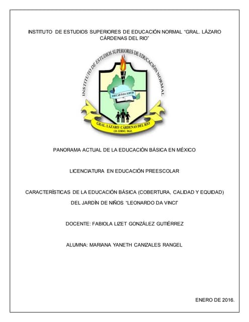 informe de características de la educación básica (cobertura, calidad y equid...