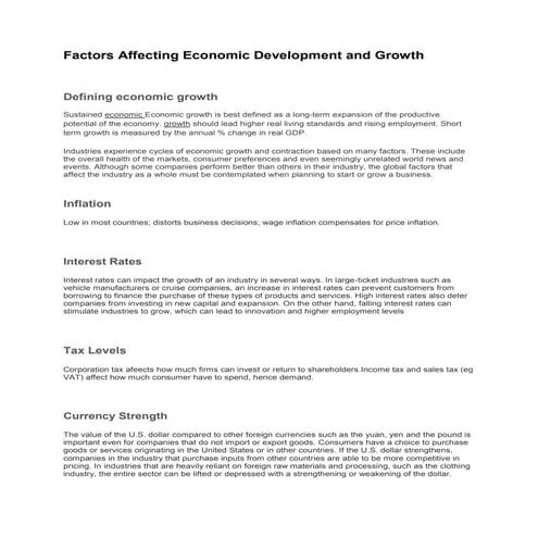 Factors affecting economic development and growth