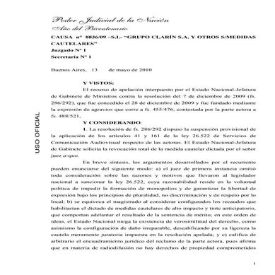 Fallo contra ley de medios: suspención art 161(plazo de un año)