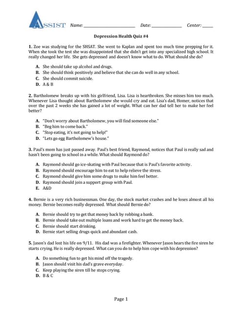 Assist Depression Healh Quiz 04