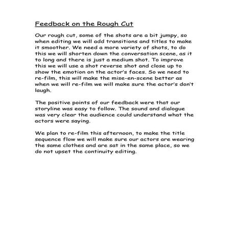 Feedback on the rough cut