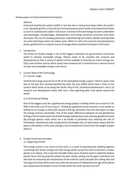 Review paper on Enhanced Geothermal Systems 2