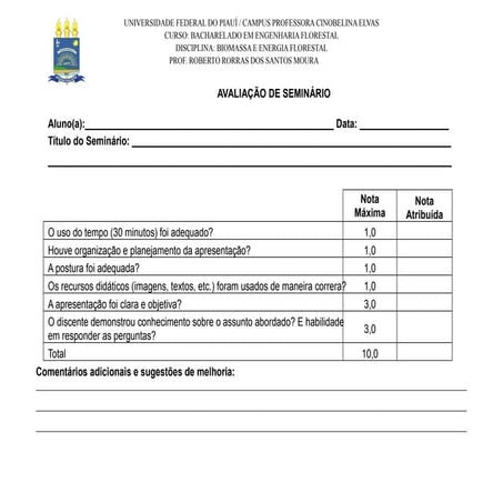 Ficha de avaliação de seminário
