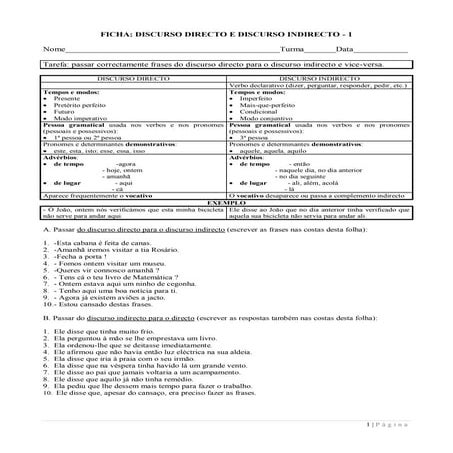 LP: Ficha Discurso Directo e Indirecto
