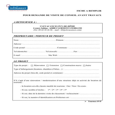 Fiche de demande de visite conseil
