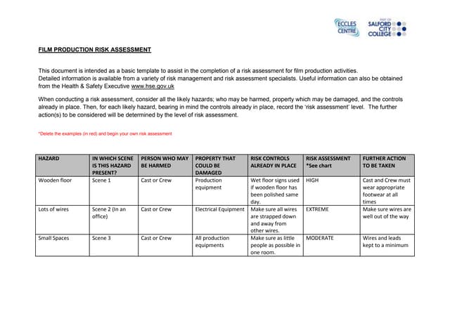 Film production risk assessment