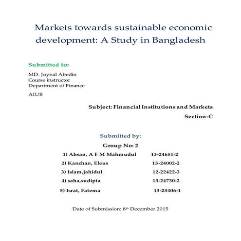 Markets towards sustainable economic development: A Study in Bangladesh