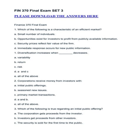 Fin 370 final exam set 3