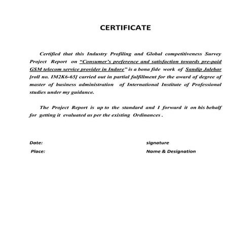 consumer's preference and satisfaction towards telecom operator