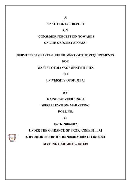 Consumer Perception Towards Online Grocery Stores