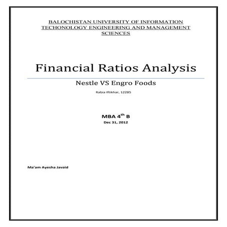 Financial ratios analysis project at Nestle and Engro Foods