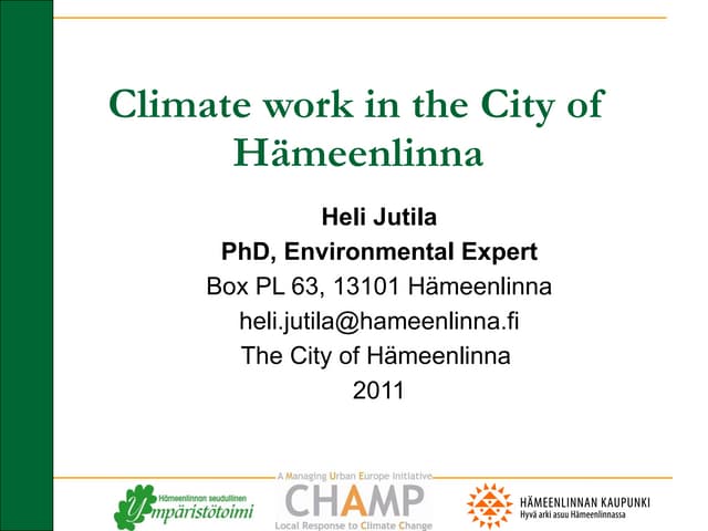 Hämeenlinna: Integrating the climate work into the city strategies