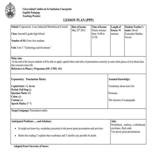 First observed class lesson and material