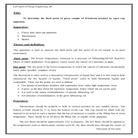 how to find Flash point and fire point