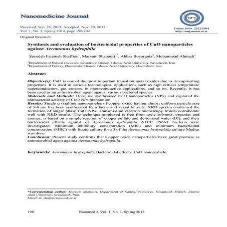 Synthesis and evaluation of bactericidal properties of CuO nanoparticles agai...