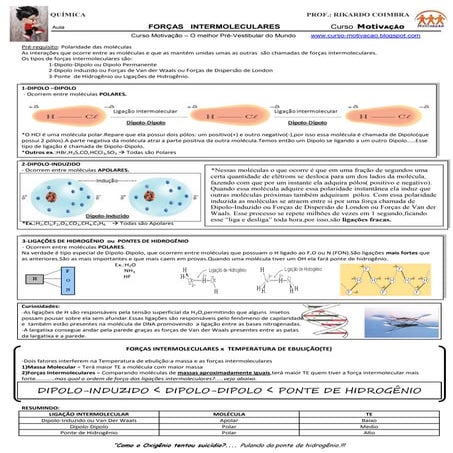 Folha 9 aula forças intermoleculares